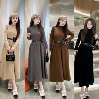 Váy len tay dài kèm đai túi hàng QC freesize