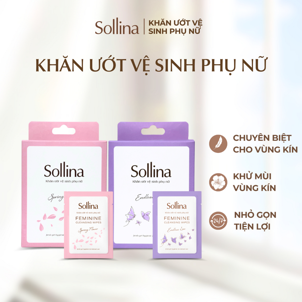 Khăn ướt vệ sinh phụ nữ Sollina làm sạch khử mùi siêu tiện lợi