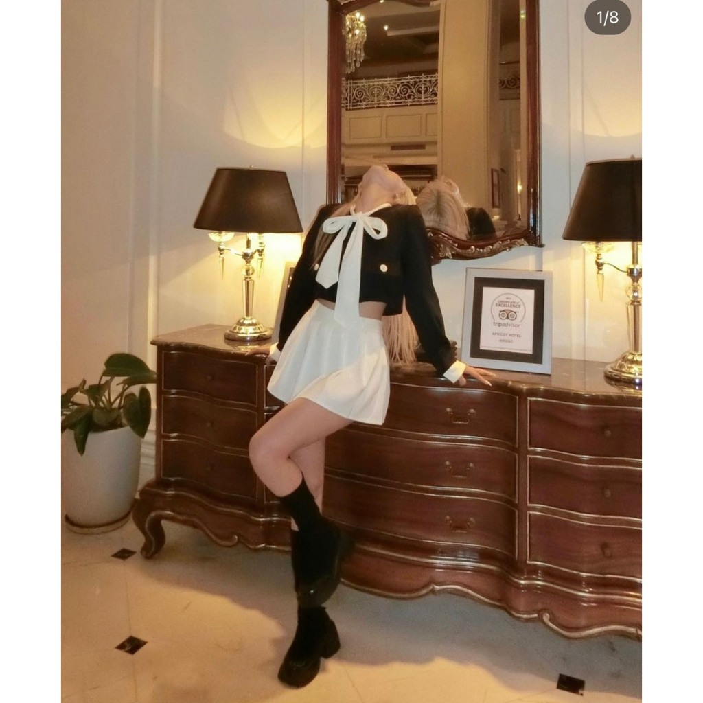 Set Đồ Nữ, Set Áo Thắt Nơ Mix Chân Váy Tenis Chất Tuyết Nhung Sang Chảnh 2 Màu Hàng Loại 1