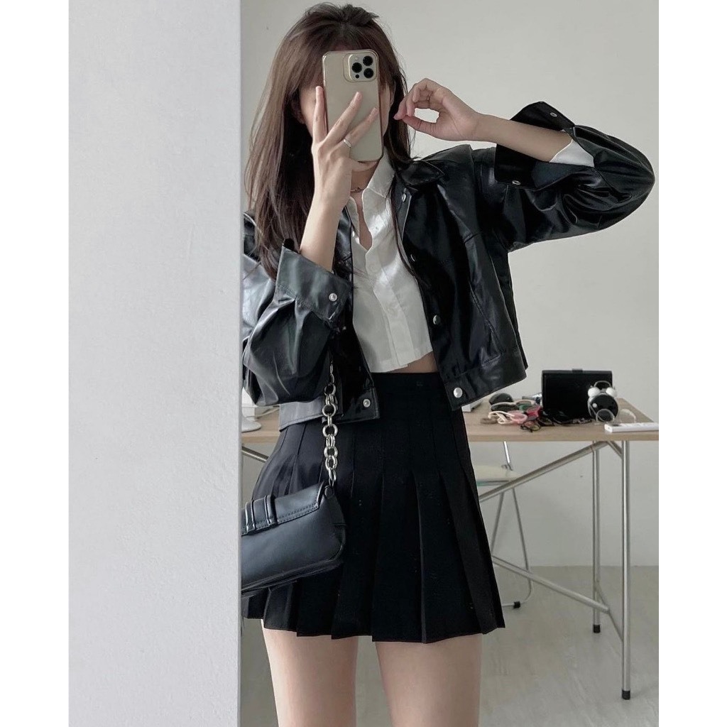 Áo Khoác Nữ, Áo Khoác Da Croptop Dáng Basic Hàng Loại 1