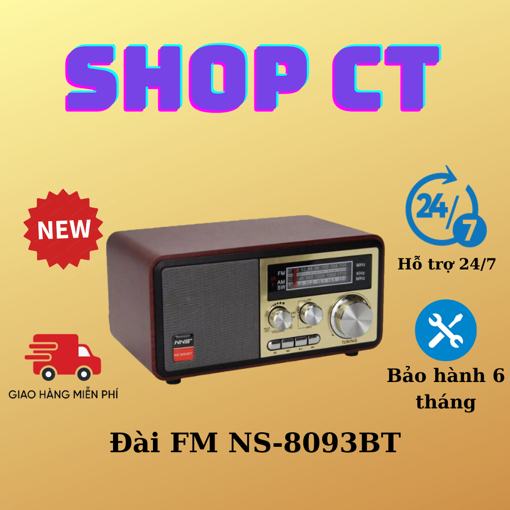 Đài Radio Model NS-8093BT, Bluetooth Chính Hãng NNS, Bắt Sóng FM, AM, /USB/TF, Thẻ Nhớ - Loa Dùng Điện 220V Và Pin
