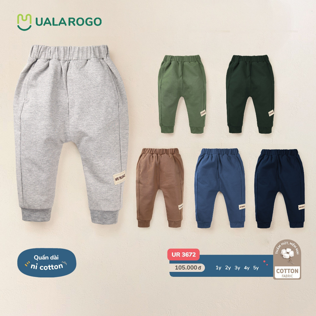 Quần nỉ dài Ualarogo vải cotton nỉ dày dặn co giãn thoải mái cho bé UR3672