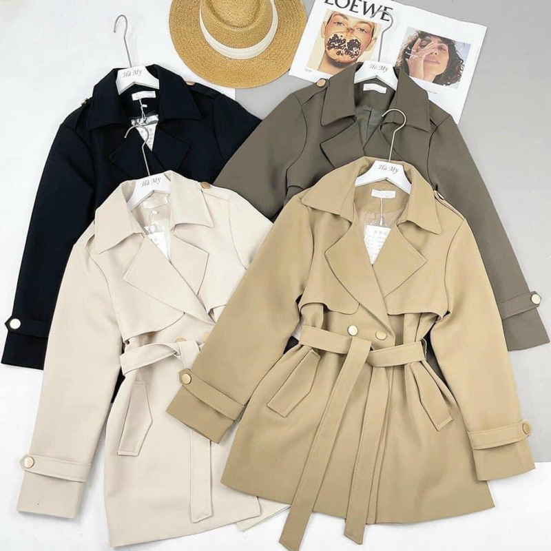 MÃ 402 ÁO KHOÁC MANGTO NỮ DÁNG NGẮN KÈM ĐAI 2 LỚP Hàn Quốc