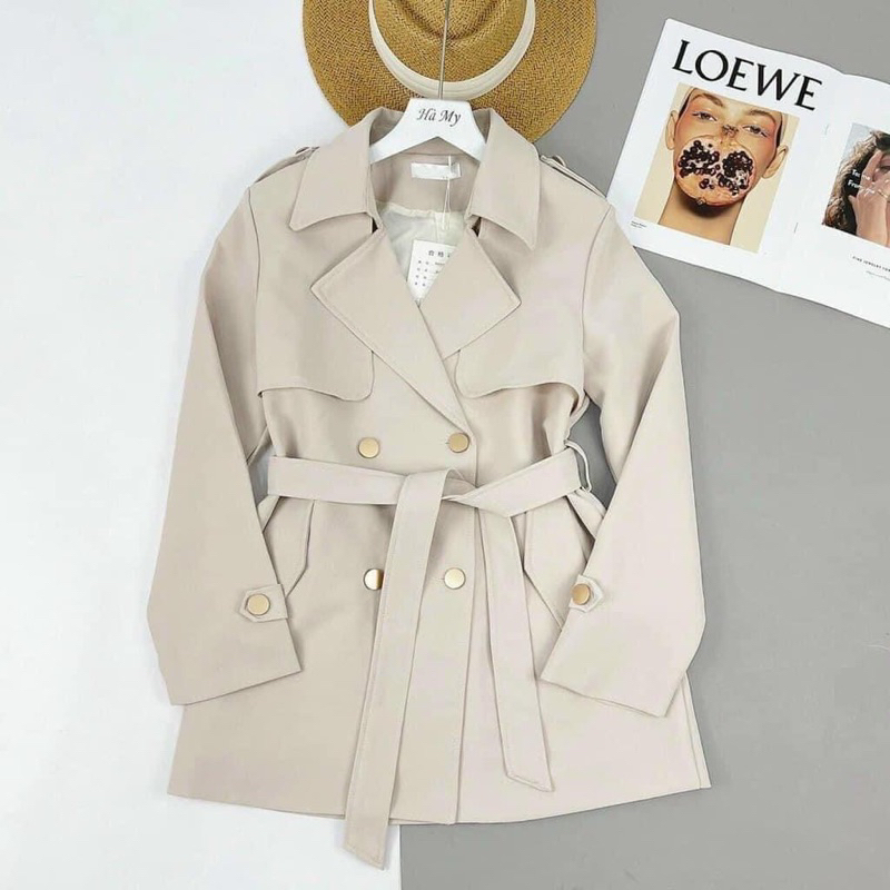 MÃ 402 ÁO KHOÁC MANGTO NỮ DÁNG NGẮN KÈM ĐAI 2 LỚP Hàn Quốc