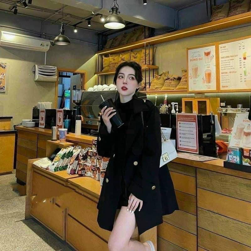 MÃ 402 ÁO KHOÁC MANGTO NỮ DÁNG NGẮN KÈM ĐAI 2 LỚP Hàn Quốc