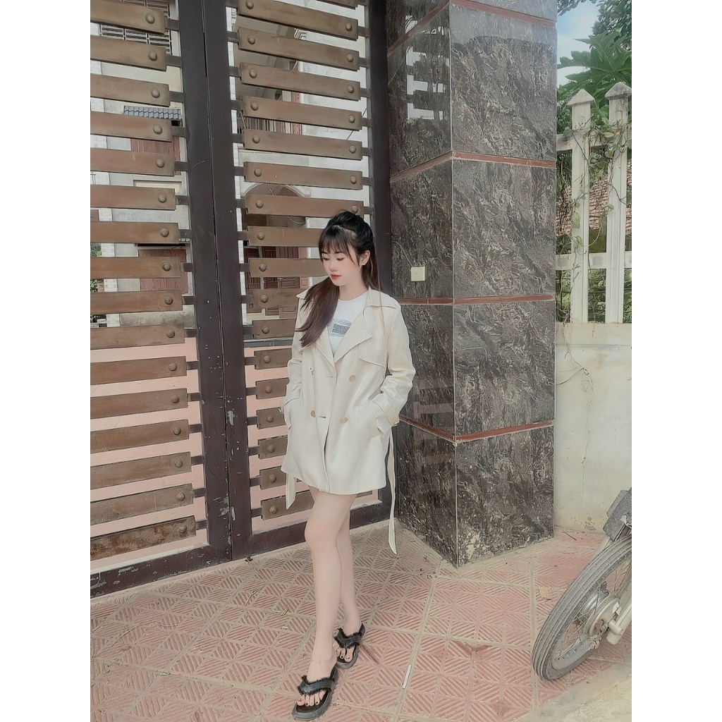 MÃ 402 ÁO KHOÁC MANGTO NỮ DÁNG NGẮN KÈM ĐAI 2 LỚP Hàn Quốc