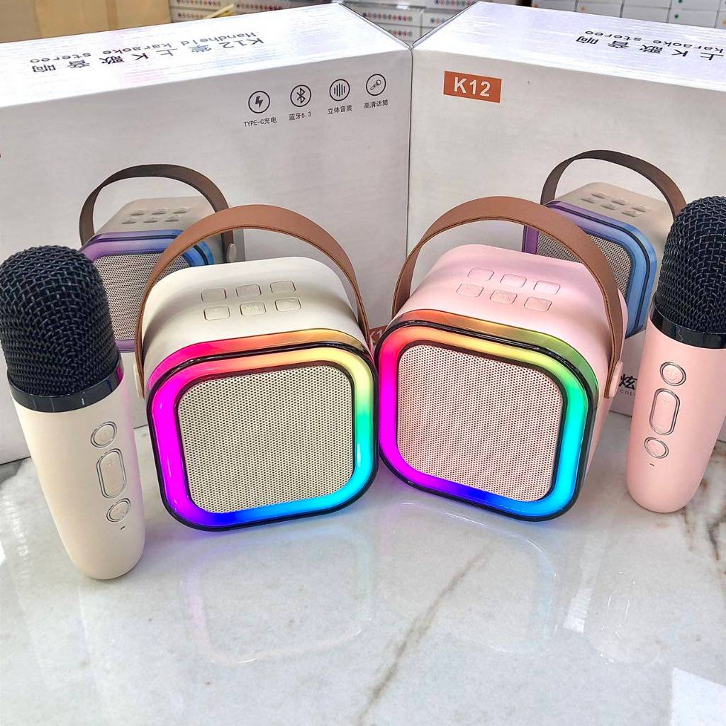 Loa Karaoke Mini K12 Kết Nối Bluetooth Kèm 2 Mic Không Dây Công Suất 10W - LOA