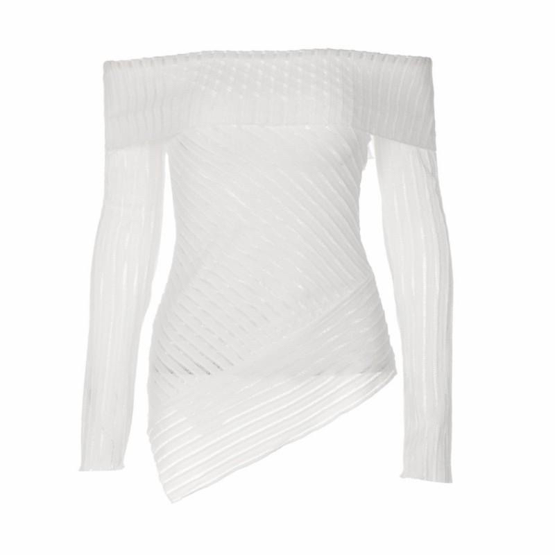 Áo len dệt kim trễ vai vạt xéo thời trang nữ thu đông