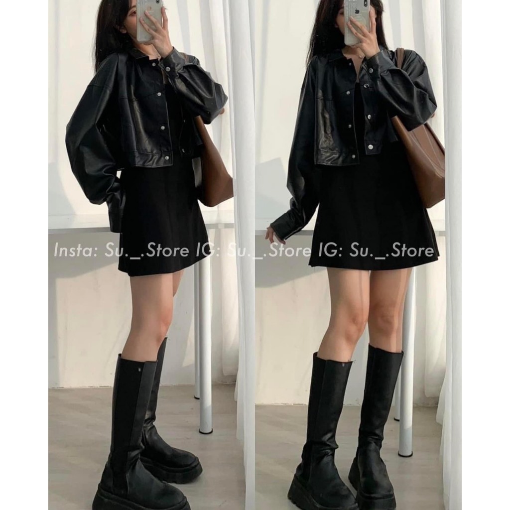 Áo Khoác Nữ, Áo Khoác Da Croptop Dáng Basic Hàng Loại 1