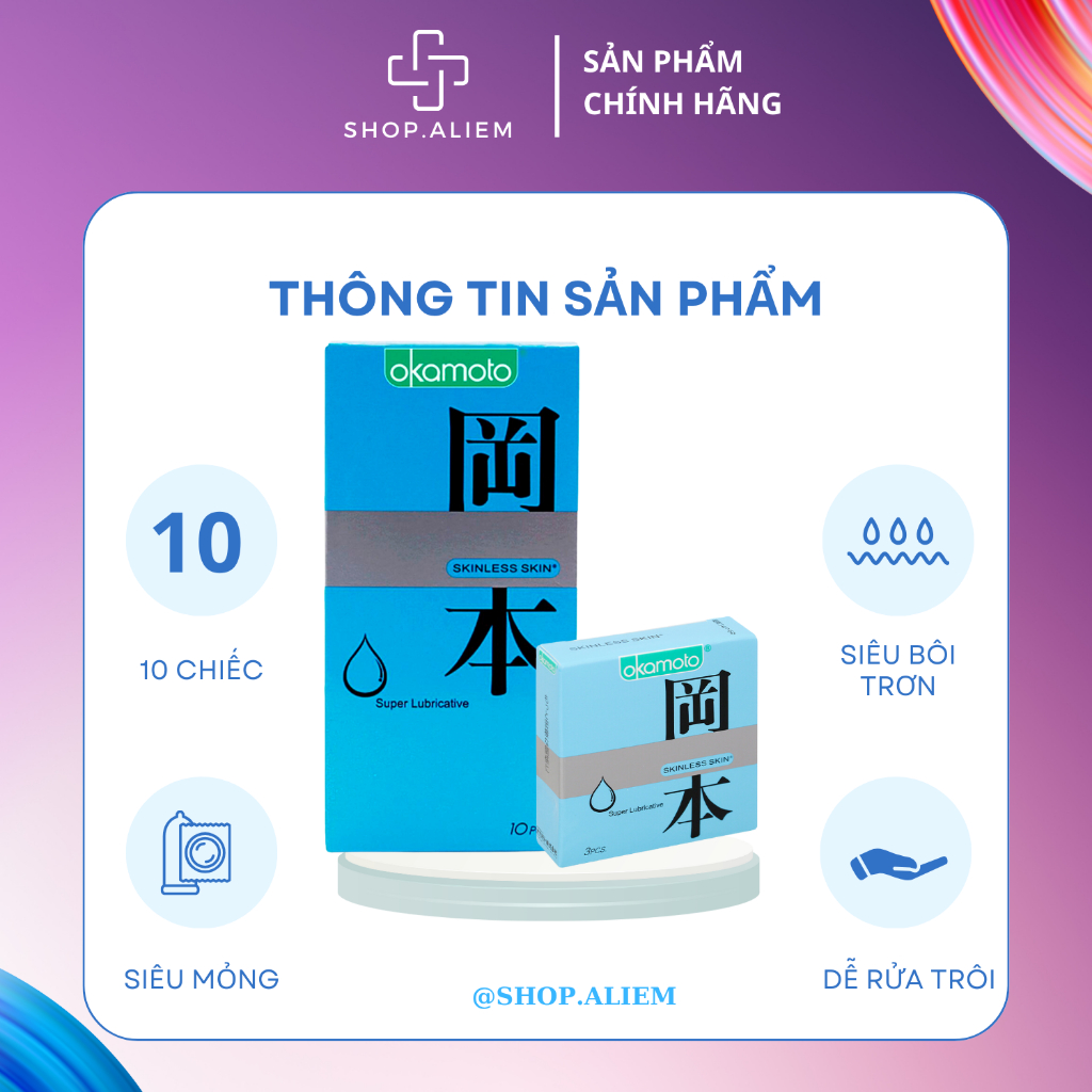 Bao cao su siêu mỏng siêu bôi trơn bcs Okamoto ôm sát Hộp 12c