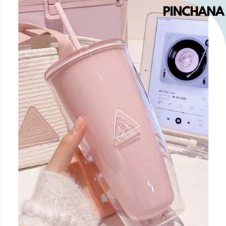  Bình nước giữ nhiệt 3CE Style Nanda 720ml ly nước hồng cute nắp kín kèm ống hút 