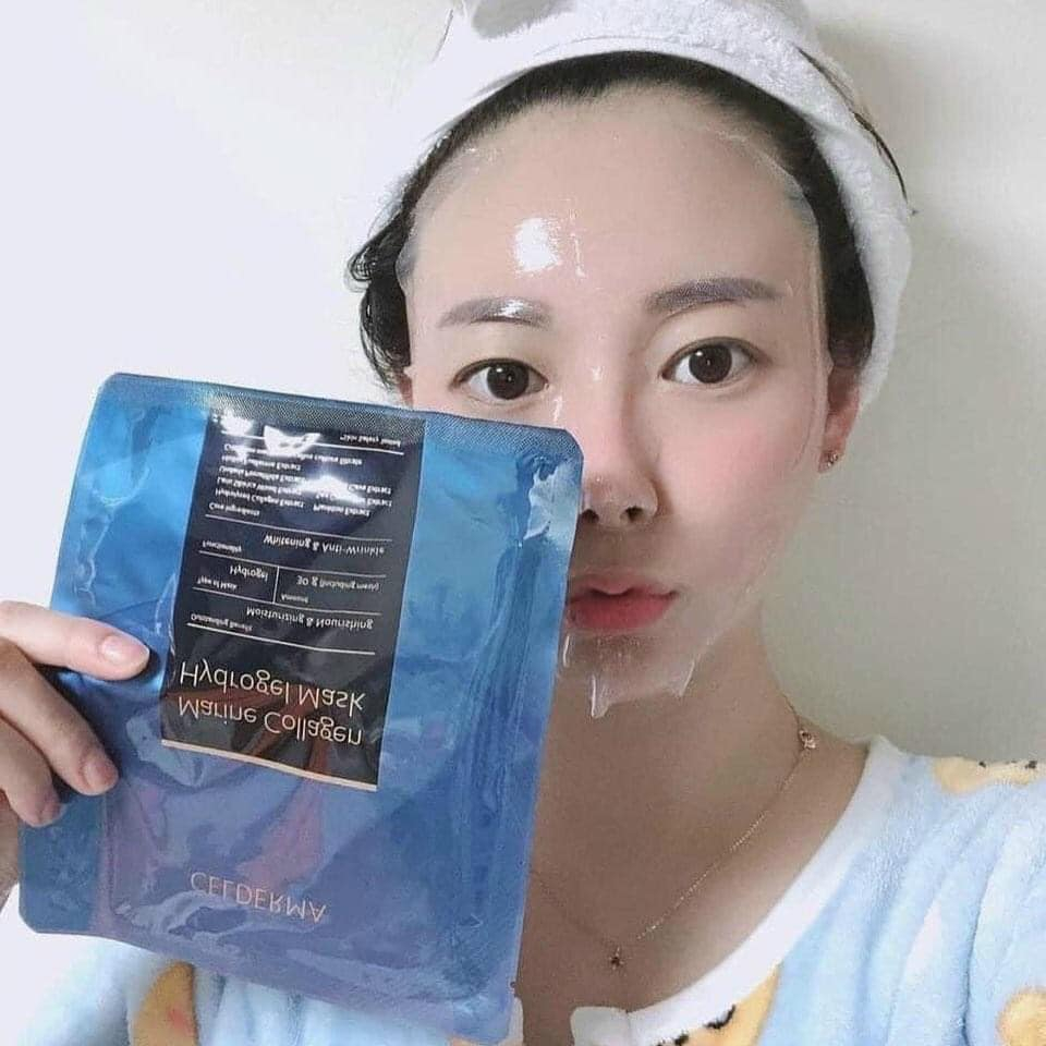 Mặt Nạ Thạch Celderma Marine Collagen Hydrogen Mask Màu xanh