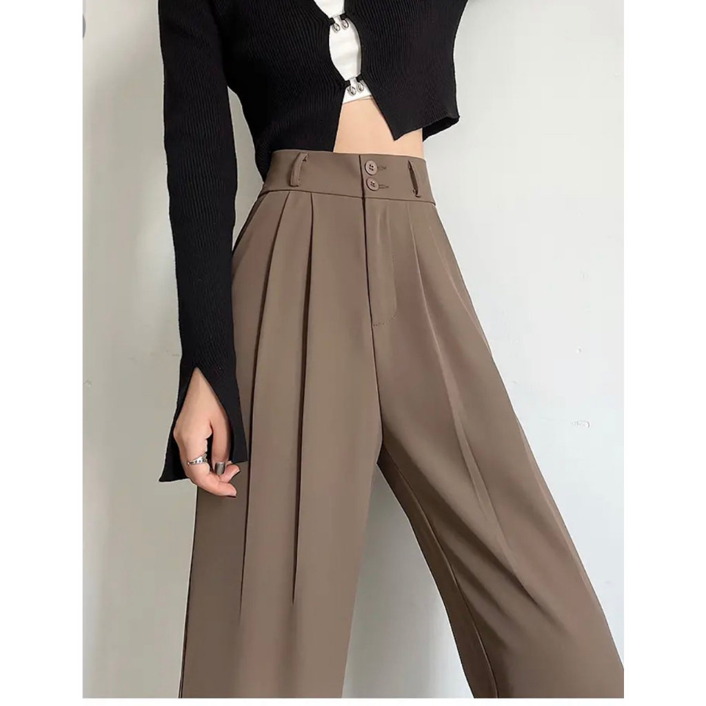 Quần ống suông culottes dài 100cm cạp bản to 7 phân 2khuy siêu Hot
