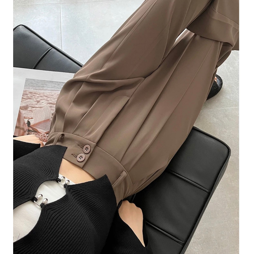 Quần ống suông culottes dài 100cm cạp bản to 7 phân 2khuy siêu Hot