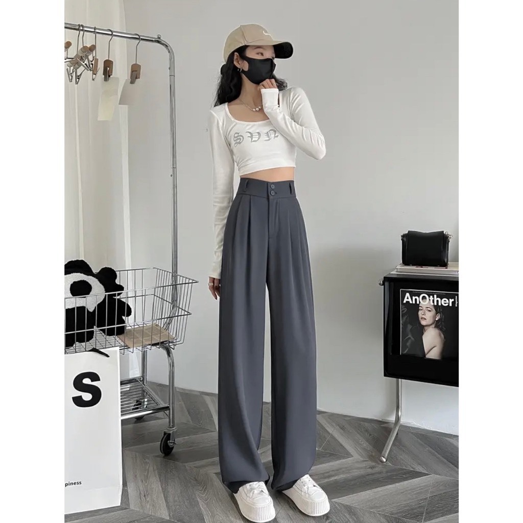 Quần ống suông culottes dài 100cm cạp bản to 7 phân 2khuy siêu Hot