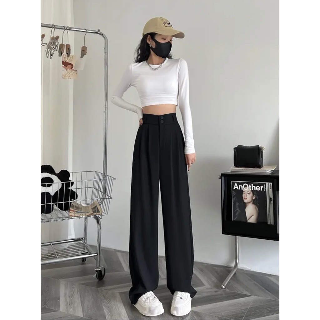 Quần ống suông culottes dài 100cm cạp bản to 7 phân 2khuy siêu Hot