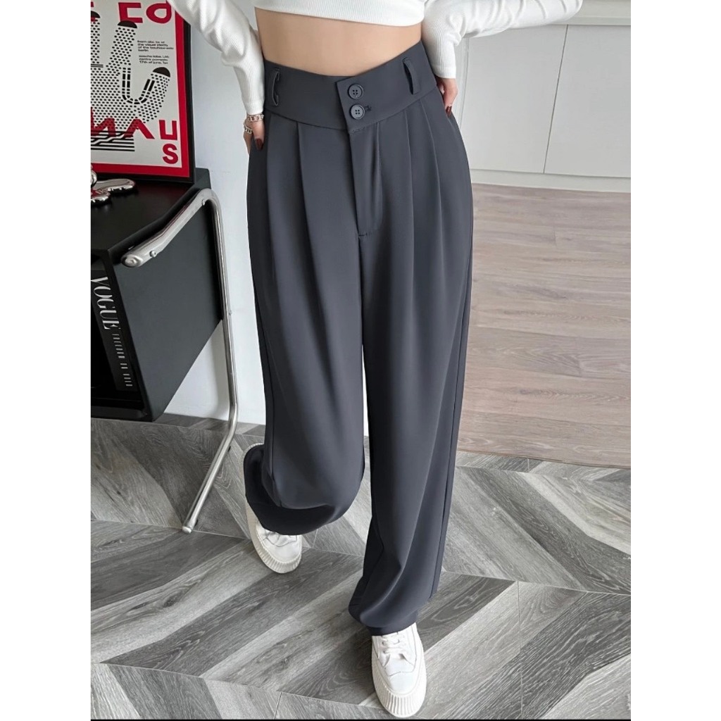 Quần ống suông culottes dài 100cm cạp bản to 7 phân 2khuy siêu Hot