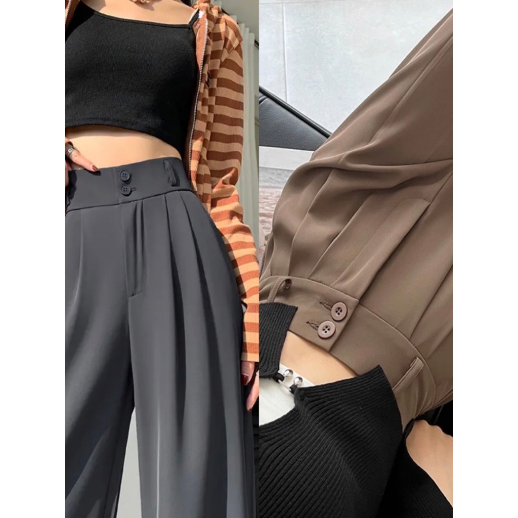 Quần ống suông culottes dài 100cm cạp bản to 7 phân 2khuy siêu Hot