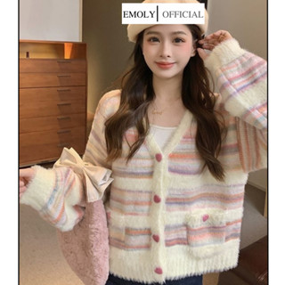   SẴN  Áo khoác len lông dáng ngắn màu hồng cầu vồng Rainbow áo cardigan nữ dễ thương phong cách Hàn Quốc - 166 