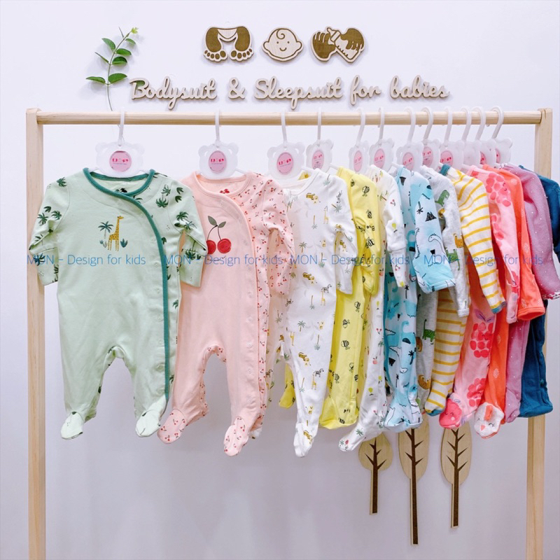 Sleepsuit CÚC BẤM có BAO TAY LẬT hàng xuất dư, bộ body dài tay liền tất cho bé (chọn mẫ