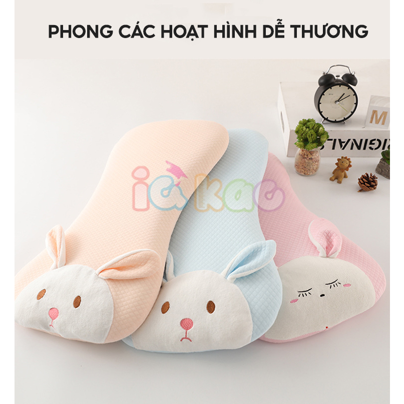 Gối cao su non IQ Kao thỏ chống bẹp đầu cao cấp bé 0-6 tuổi thiết kế công thái học, cotton thoáng khí bé ngủ ngon BG04