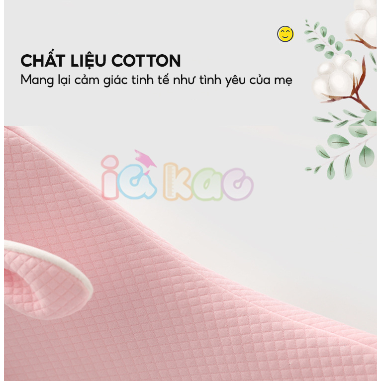 Gối cao su non IQ Kao thỏ chống bẹp đầu cao cấp bé 0-6 tuổi thiết kế công thái học, cotton thoáng khí bé ngủ ngon BG04