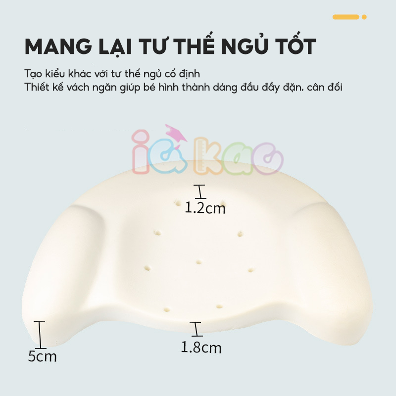 Gối cao su non định hình IQ Kao chống bẹp, méo đầu, vẹo cột sống cao cấp, vải sợi tre kháng khuẩn cho bé 0-3 tuổi BG06