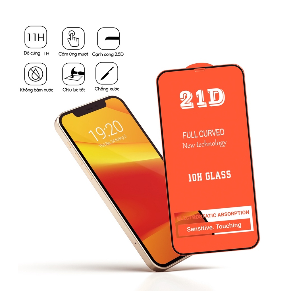 Kính cường lực 21D Full Màn Xiaomi Redmi Note 5 6 7 7S 8 9 9S 10 10S 10T 11 11T 12 S T SE E 4G 5G Pro Pro+