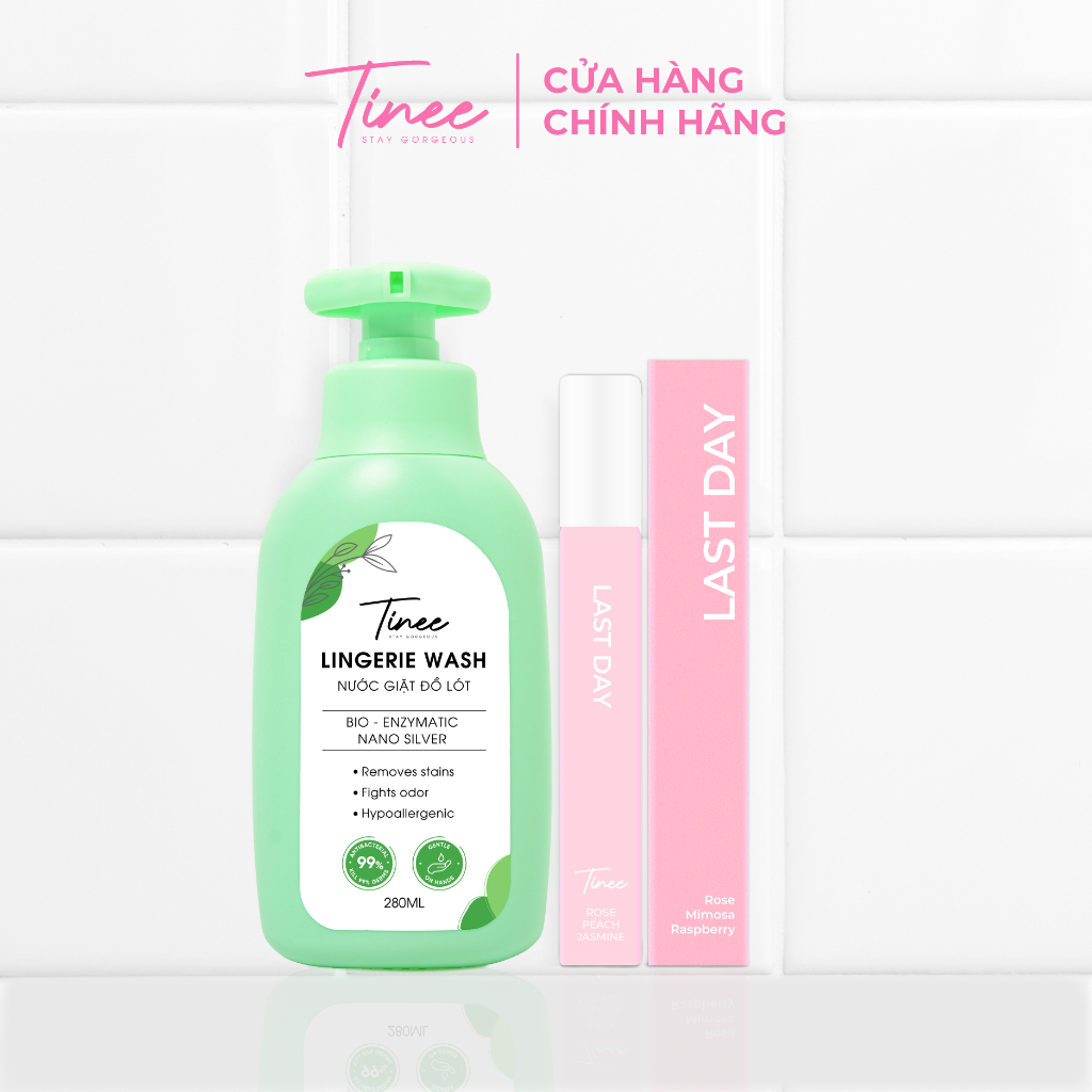 Combo 1 nước giặt đồ lót Xanh 280ml/chai và 1 nước hoa vải nội y Tinee 10ml/chai