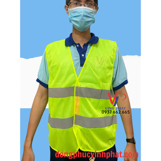 Áo lưới phản quang bảo hộ palide khóa dán màu xanh chuối phản quang xám, vải lưới siêu nhẹ thoáng mát-hình thật