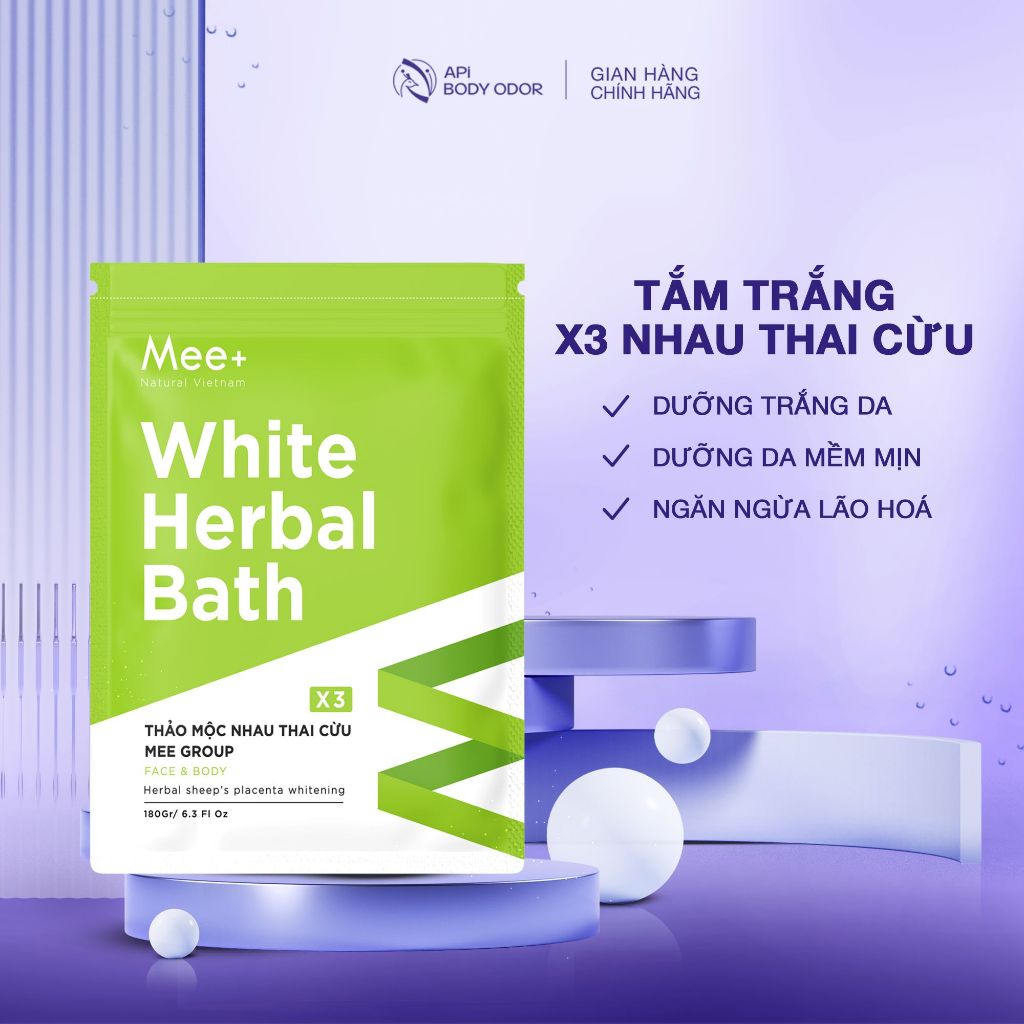 Tắm trắng x3 nhau thai cừu, dưỡng trắng da body thảo mộc Mee Natural White Herbal Bath 180g