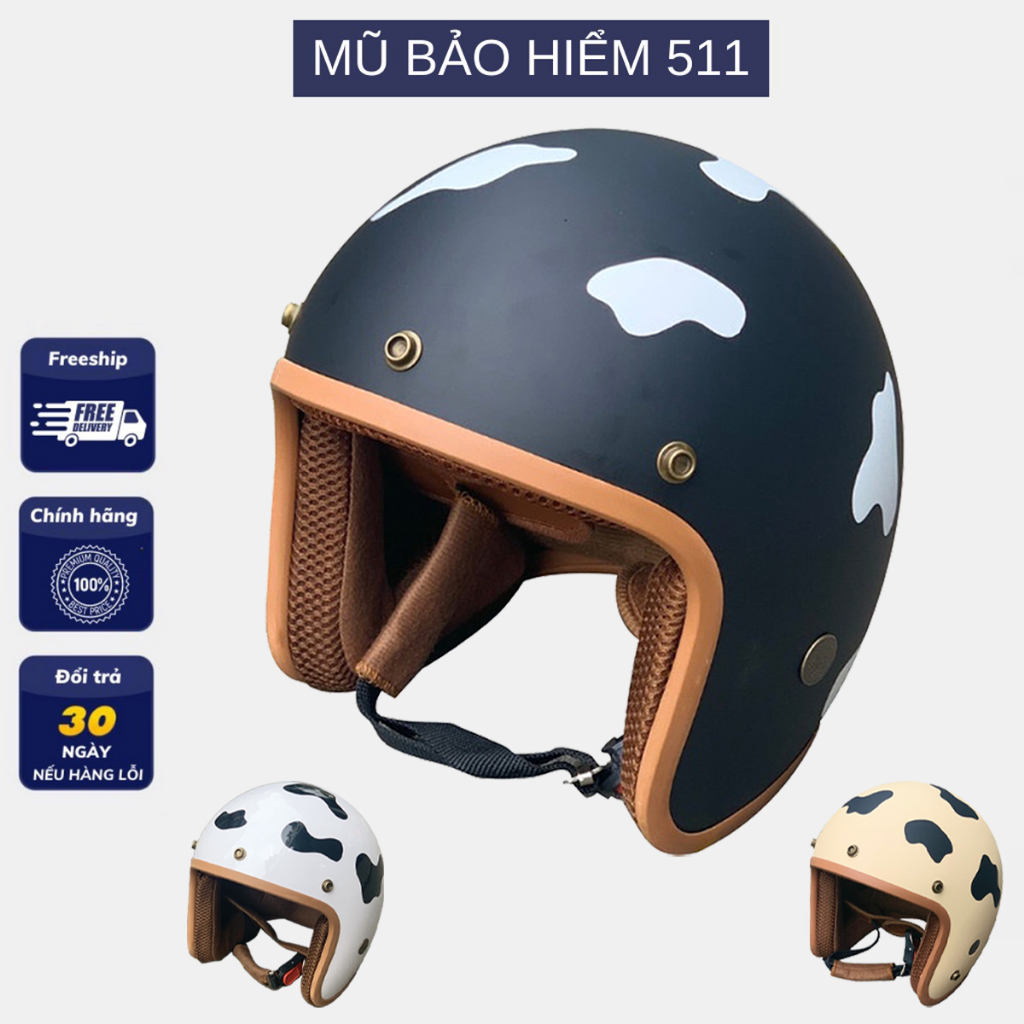 Mũ bảo hiểm 3/4 bò sữa SRT tặng kèm lưỡi trai