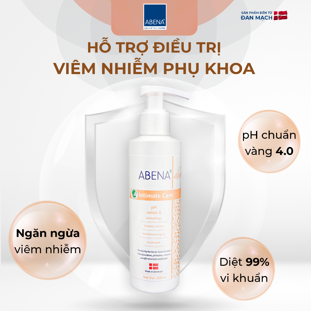 Dung dịch vệ sinh phụ nữ Abena Intimate Care - Nhập khẩu Đan Mạch - pH 4.0 (Chai 200ml)