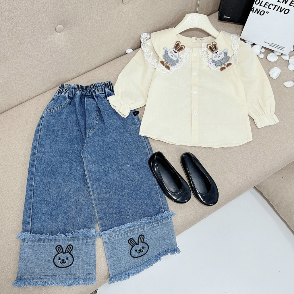 TT274  Áo sơ mi và quần jean thỏ cho bé - MOMCARE Fashion