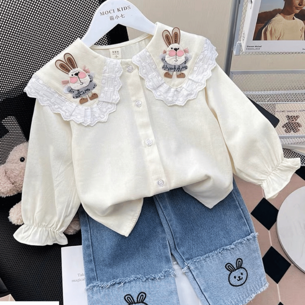 TT274  Áo sơ mi và quần jean thỏ cho bé - MOMCARE Fashion