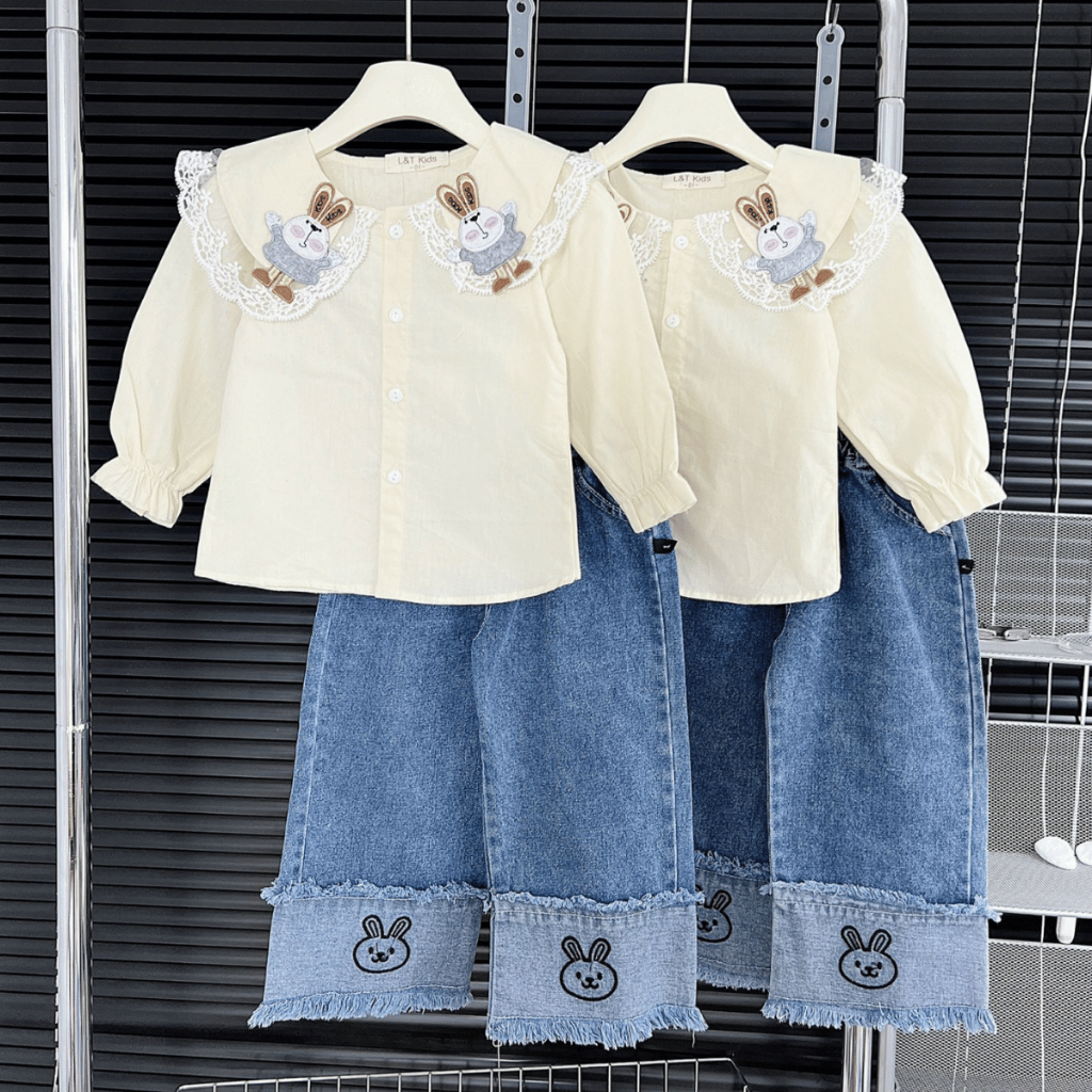 TT274  Áo sơ mi và quần jean thỏ cho bé - MOMCARE Fashion
