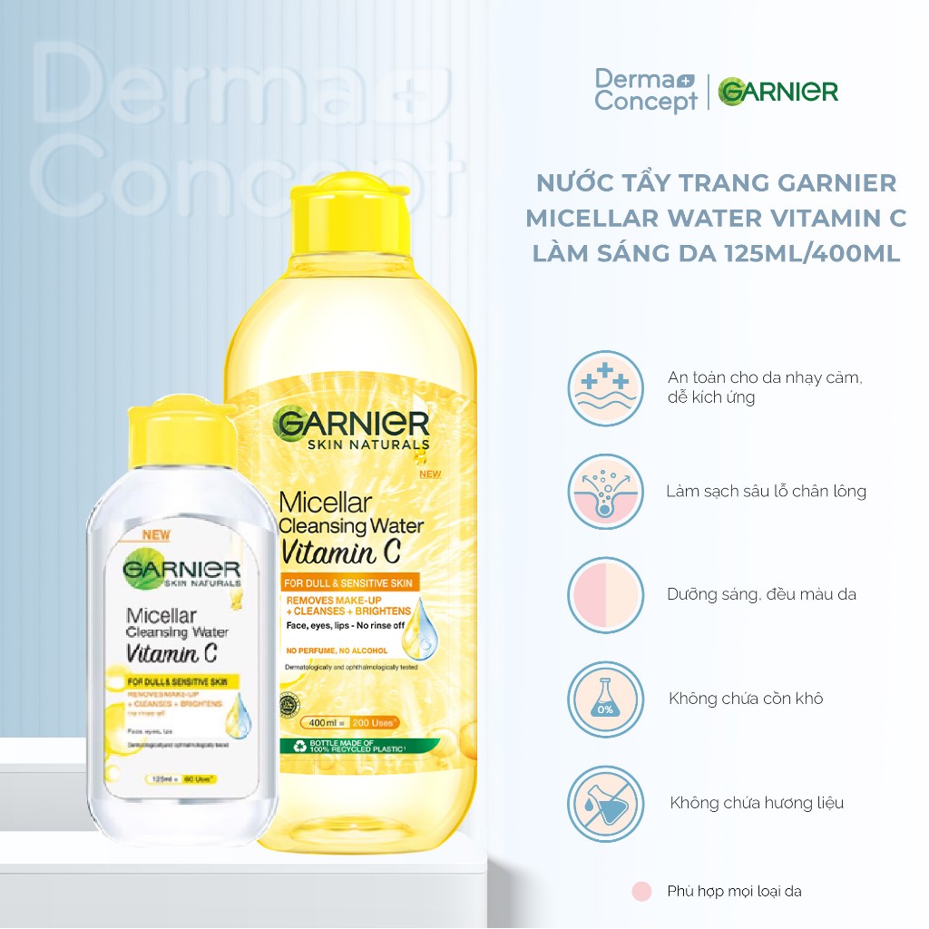 Nước tẩy trang Garnier Micellar Water tẩy sạch êm dịu cho mặt-mắt-môi 125ml/400ml