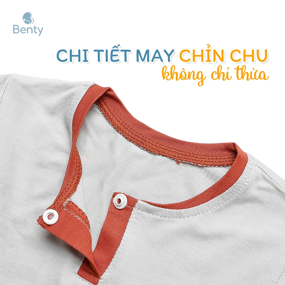 Bộ dài tay cổ trụ phối BENTY cotton mềm mịn mát, đồ bộ trẻ em an toàn cho bé trai bé gái