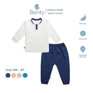 Bộ dài tay cổ trụ trơn BENTY mềm mịn mát, đồ bộ chính hãng an toàn làn da dành cho bé trai bé gái
