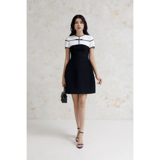 Hà Cúc - Đầm nữ dáng A cộc tay pha 2 màu