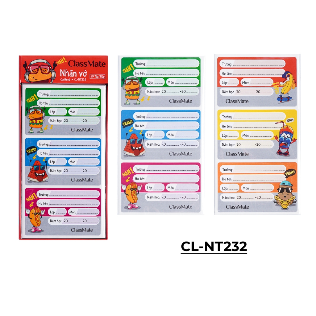 Nhãn Vở Có Keo Dán Sẵn CLASSMATE Cool food Chất Liệu Giấy Bóng Nổi Bật, Bám Dính Tốt 15 Cái/Túi CL-NT232