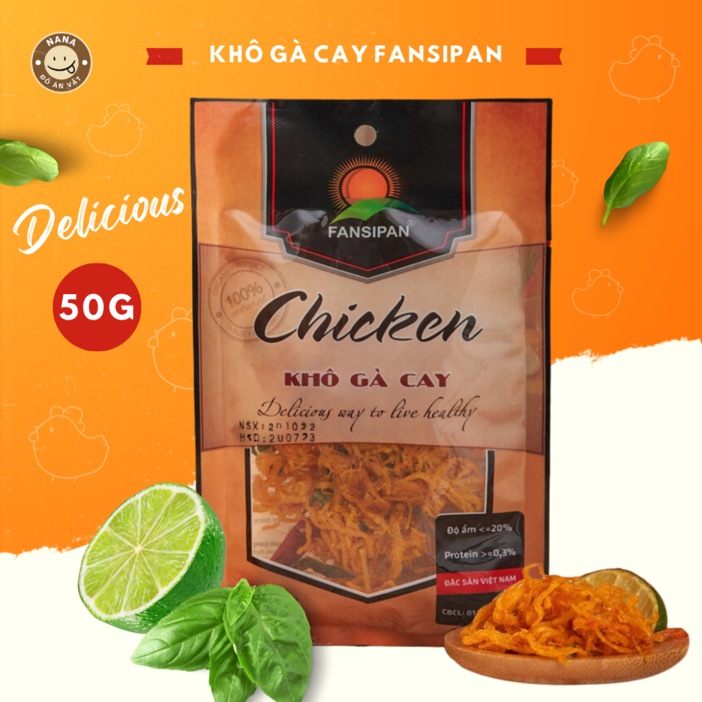 Khô Gà Lá Chanh Chính Hãng Fansipan Gói 50g Thơm Ngon Đảm Bảo Vệ Sinh, Ăn Vặt NaNa