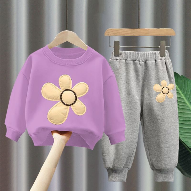 Bộ Quần Áo Nỉ Dài Tay Phong Cách Hàn Quốc Dành Cho Bé Gái