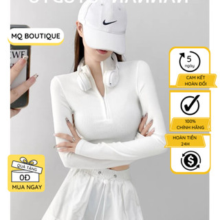 Áo thun dài tay nữ cổ cao 3 phân kéo khóa giữ nhiệt ấm kiểu ôm body vải cotton co giãn tốt dễ phối đồ MQ Boutique