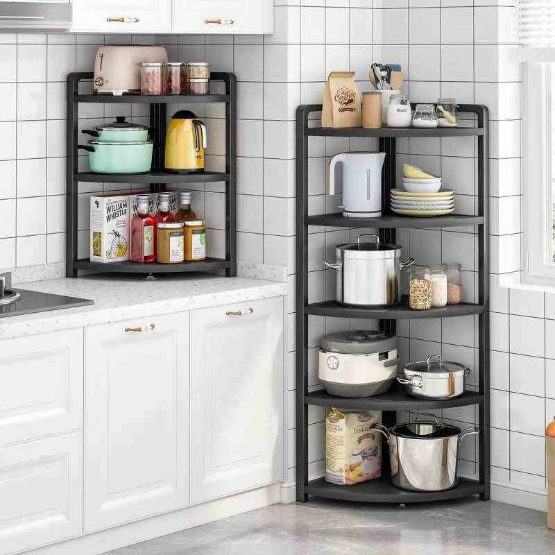 Kệ góc tường đa năng, kệ gia vị nhà bếp 2 tầng đươc làm từ khung thép sơn tĩnh điện mặt gỗ đen