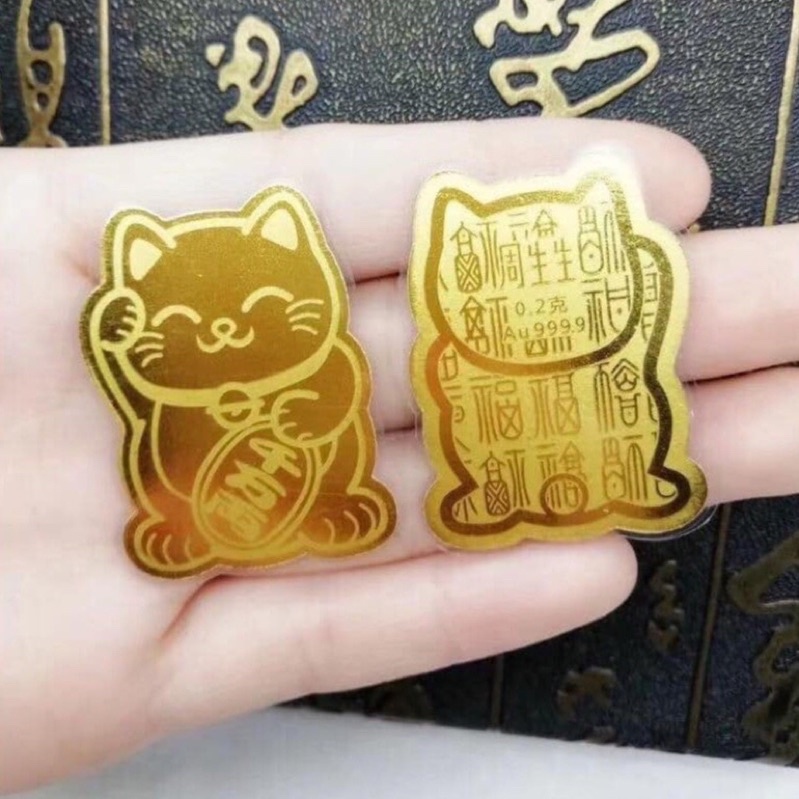 Miếng Dán Mèo Thần Tài Mạ Vàng- Chiêu Tài Hút Lộc