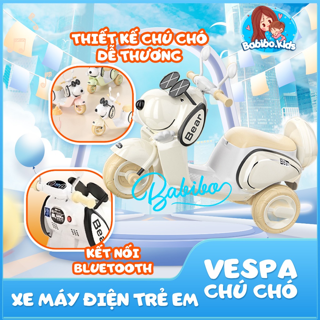 Xe máy điện trẻ em, xe máy điện vepa cho bé hình chú chó- babibokids