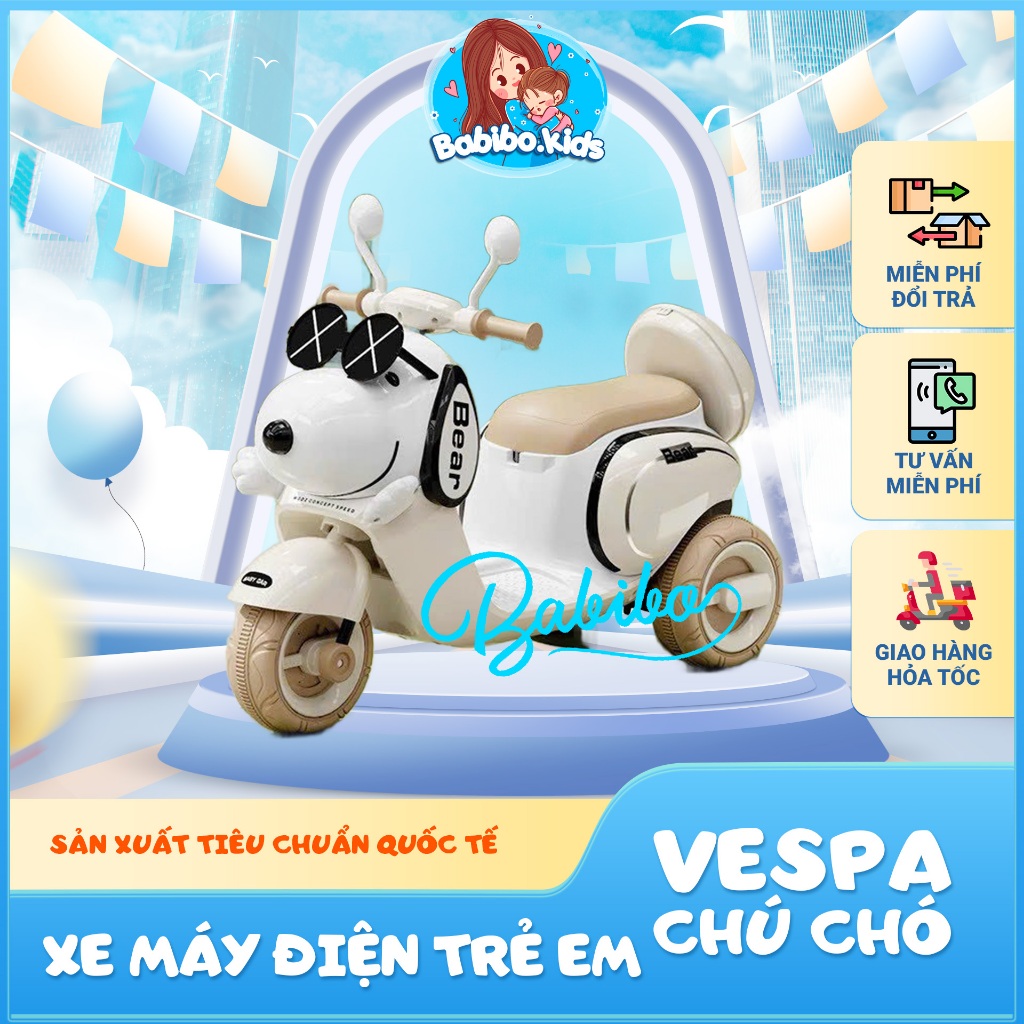 Xe máy điện trẻ em, xe máy điện vepa cho bé hình chú chó- babibokids