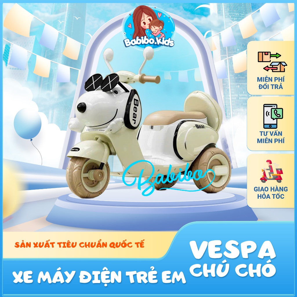 Xe máy điện trẻ em, xe máy điện vepa cho bé hình chú chó- babibokids