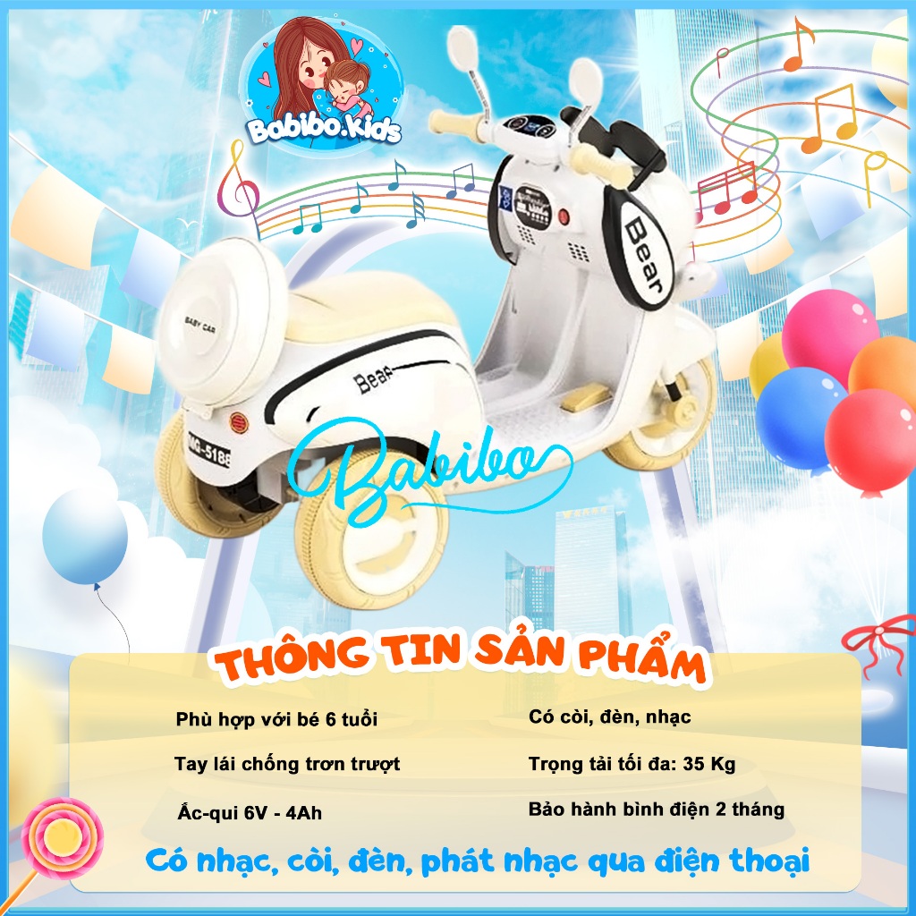 Xe máy điện trẻ em, xe máy điện vepa cho bé hình chú chó- babibokids